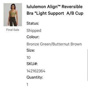 Lululemon Align Bra, Light Support A/B cup